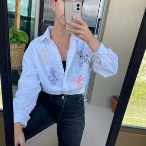 Vintage Disney Oversized White Embroidered Button Down Shirt Size Large